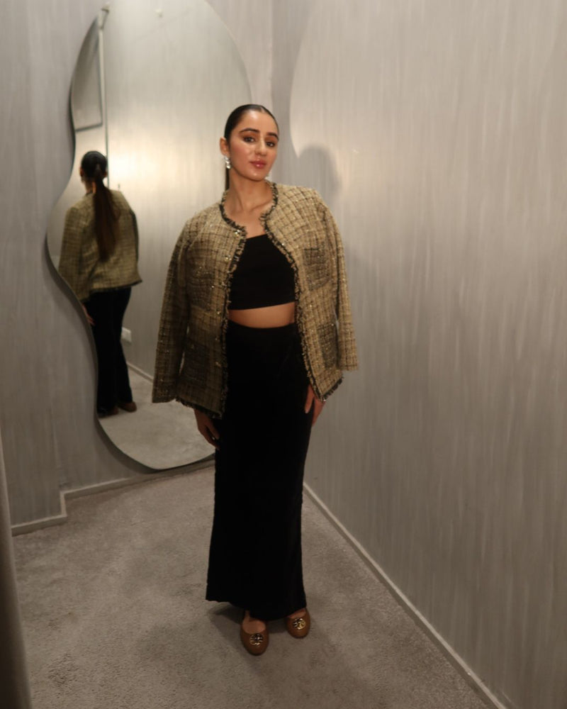 Sifat in our Mocha Tweed Set