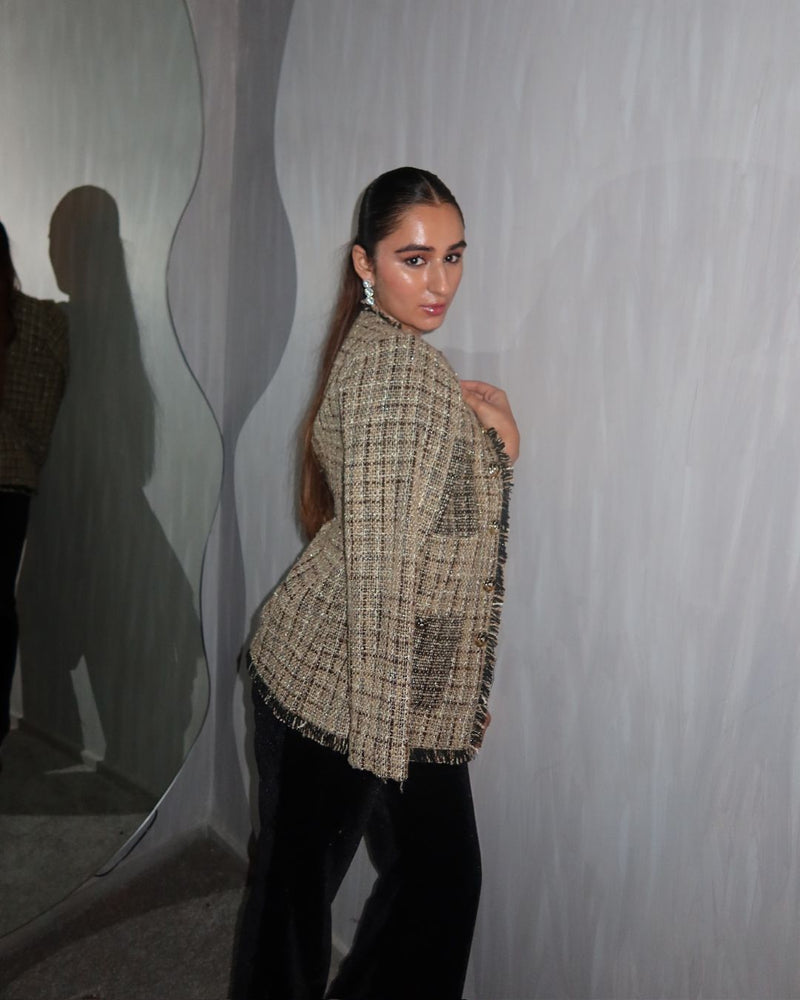 Sifat in our Mocha Tweed Set